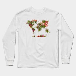 world map flowers  #map #worldmap Long Sleeve T-Shirt